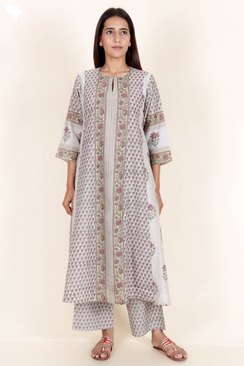 Chanderi Silk Kurta Pant And Dupatta Set In Block Print